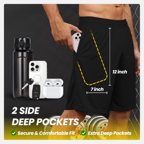 Men's Athletic Shorts with Pockets - Quick Dry Workout Shorts - Medium / Black, Navy, Grey, Red