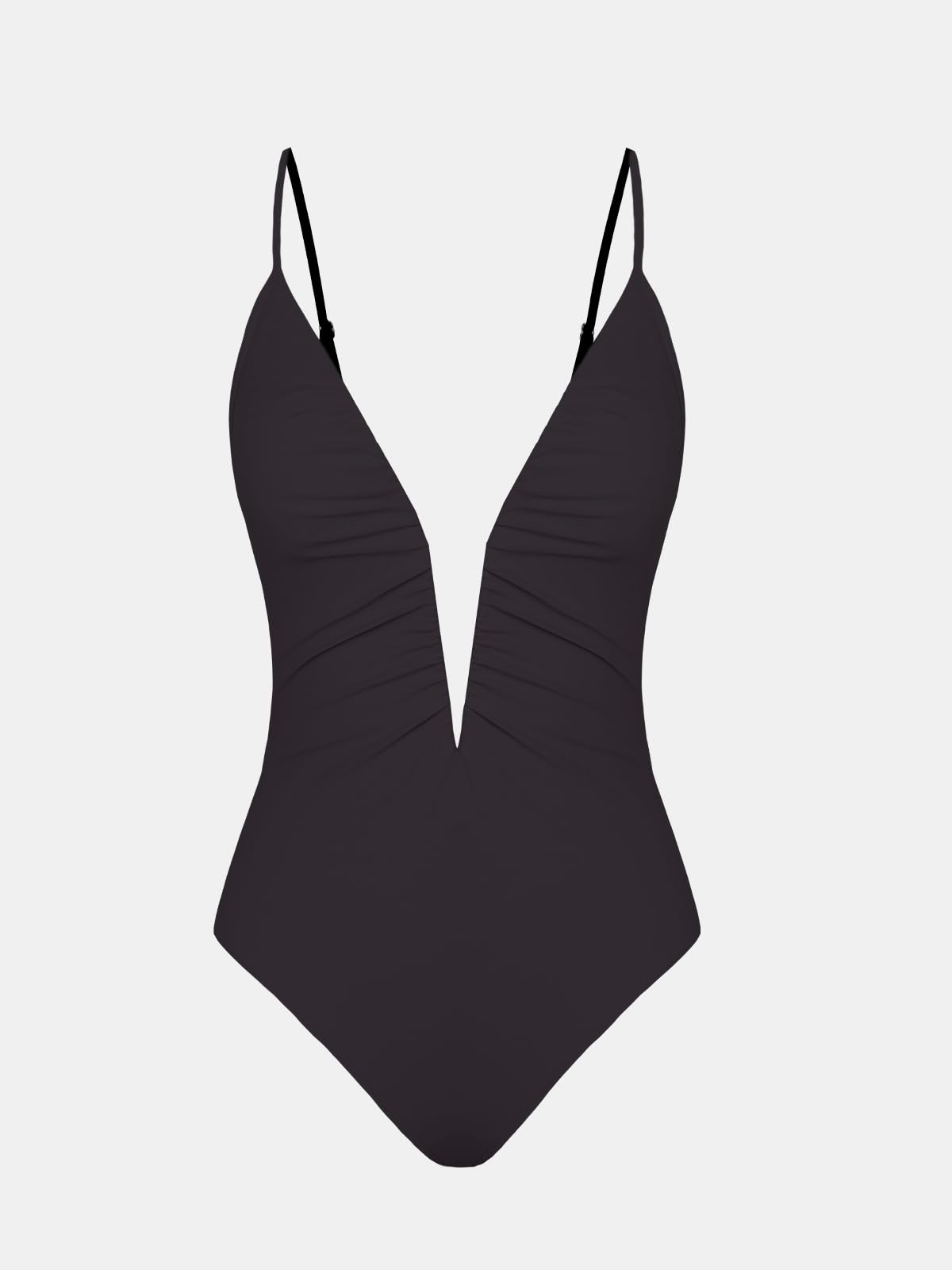 CUPSHE Women's One Piece Swimsuit Deep V Wire Push Up Bathing Suit Tummy Control Retro Slimming Swimwear Ruched, M Black