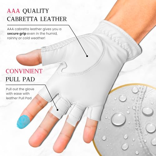 Left White Women's Golf Glove - Breathable Mesh Design, Premium Leather, Includes Magnetic Ball Marker