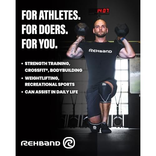 Rehband 7051 Classic 7mm V-Knee-Sleeve for Weightlifting, Competition Grade Powerlifting Knee Sleeve, Compression Sleeve for Crossfit, Squats, Gym, Colour:Carbon/Black - 1 Pair, Size:Medium