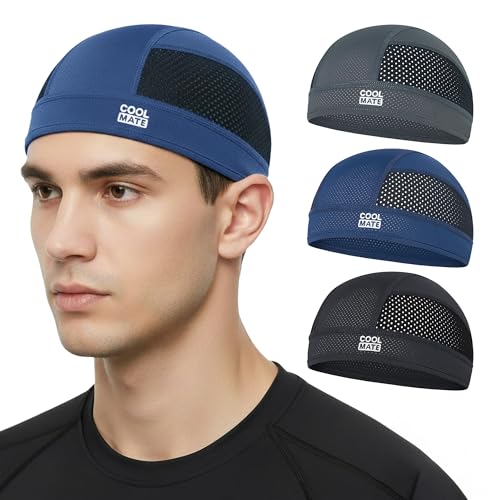 Breathable Cooling Skull Cap Helmet Liner for Men Women - Pack 3 Black Grey Navy