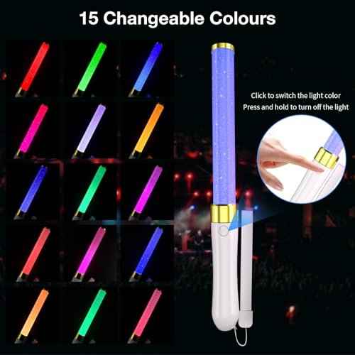 2 Pack LED Light Sticks-15 Colors Reusable Glow Sticks, Glow Party Supplies for Wedding, Birthday, Raves, Halloween, Christmas, New Year, with AAA Battery