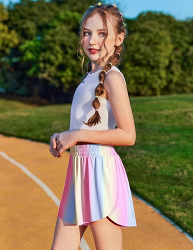 Rainbow Girls Butterfly Shorts with Pockets 2-in-1 Skorts for 9-10 Years