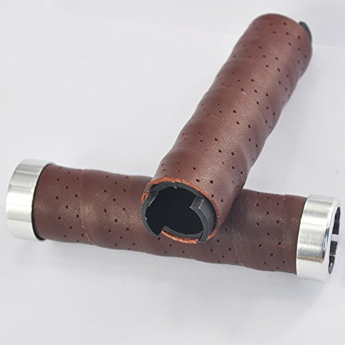 Coffee Bike Grips Leather Double Lock-On Handlebar Fit 22.2mm for Mountain & Road Bikes