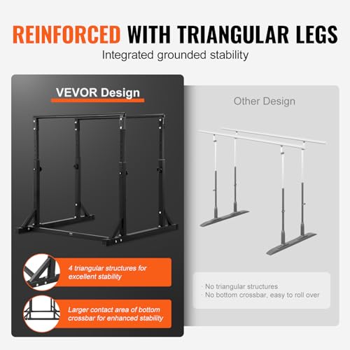VEVOR Dip Bar, 800 lbs Capacity, Heave Duty Dip Stand Station with Adjustable Height, Fitness Workout Dip Bar Station Stabilizer Parallette Push Up Stand, Parallel Bars for Strength Training Home Gym