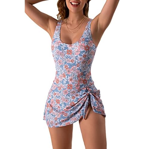 Eomenie One Piece Swimdress Swimsuits for Women Tummy Control Swim Dresses Skirt Bathing Suit