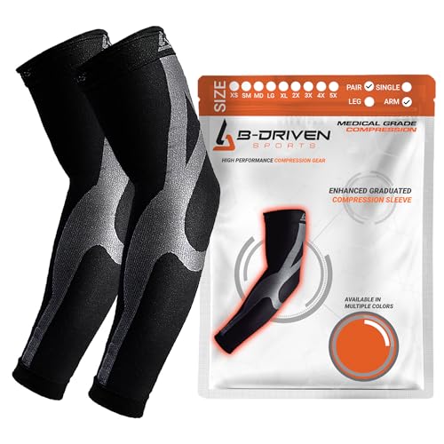 B-Driven Sports Medical Compression Arm Sleeves Medium Black 20-30mmHg Pair