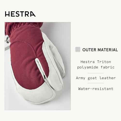 Hestra Women's Heli Ski Female Glove, 3-Finger Leather Snow Glove for Skiing, Snowboarding and Mountaineering