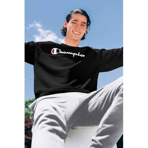 Champion Men's Powerblend Fleece Crew, Block Outline