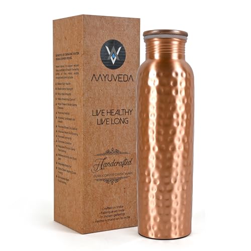 Hammered Copper Water Bottle 34Oz - Eco-Friendly, Leak-Proof & Handmade