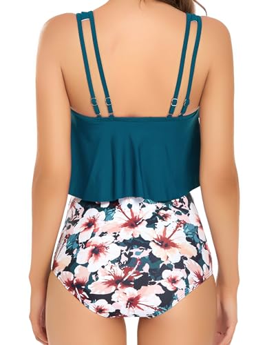 Edelqual High Waisted Tankini Swimsuit for Women Large Dark Green