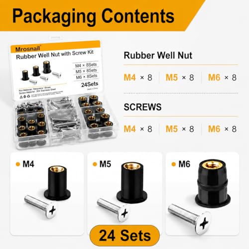 24Pcs Neoprene Well Nuts Kit with Stainless Steel Screws - M4 M5 M6 Variation of THIS listing