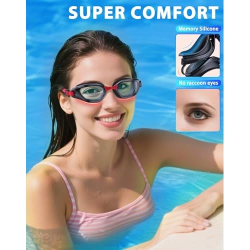 Swim Goggles, Unisex Adult Swimming Goggles Anti Fog Anti UV No Leakage Wide View for Men Women Youth
