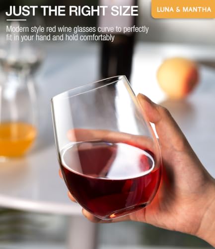 Set of 6 Stemless Wine Glasses 18oz No Stem - Modern Crystal Drinkware