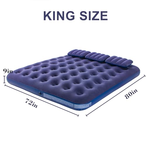 DIMAR GARDEN King Size Camping Air Mattress with Pillow & Hand Pump - Inflatable Bed