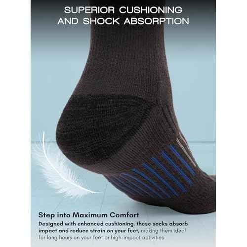 Men's Cushioned Moisture-Wicking Crew Socks (4-Pack) Mid-Weight Work Socks Moisture-Wicking, Arch Support, Fits Sizes 6-12