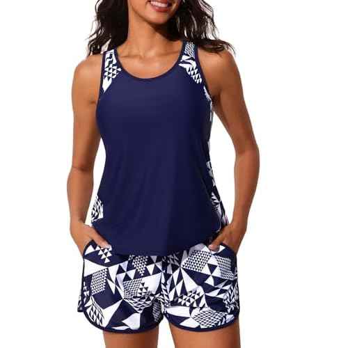 Summer Mae Blouson Tankini Swimsuits for Women 2025 Tummy Control Two Piece Bathing Suits with Sporty Pockets Swim Shorts