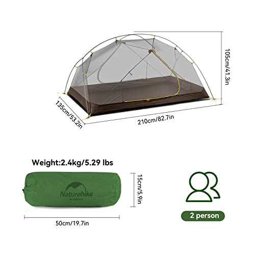 Naturehike Mongar Backpacking Camping Tent 2 Person Lightweight 3 Season Waterproof Hiking Tent Double Crossbars Easy Setup Double Layer for Hunting Outdoor Mountaineering Travel with Footprint