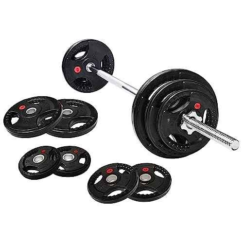 Fitvids Cast Iron Standard Weight Plates Including 5FT Standard Barbell with Star Locks, 45-Pound Set (35 Pounds Plates + 10 Pounds Barbell), Multiple Packages