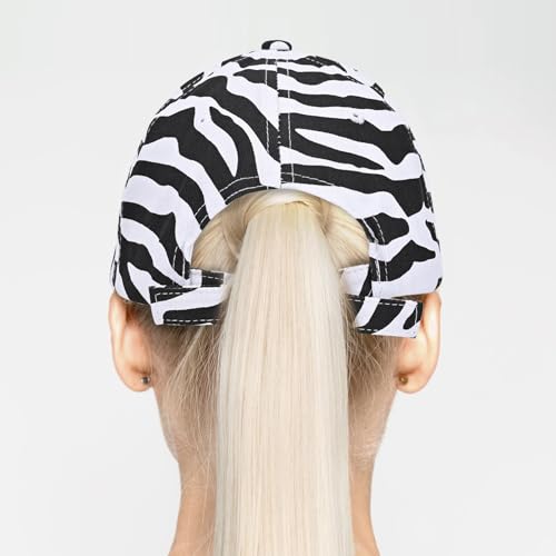 Unisex Adjustable Washed Cotton Baseball Cap - White Zebra Print, Summer Hat