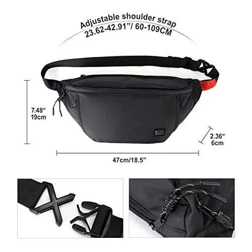 Large Crossbody Fanny Pack for Women Men with 5 Zipper Pockets - Black
