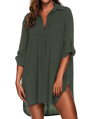 Women’s Swimsuit Coverup Dress Small Army Green Beach Shirt