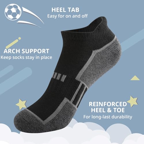 Kids Ankle Socks 12 Pairs - Black, 7-10 Years Old, Low Cut Athletic Socks