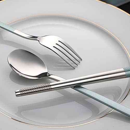 DEVICO Travel Utensils With Case, 18/8 Stainless Steel Camping Utensils, Reusable Portable Silverware Cutlery Set For Lunch Box, Include Fork Spoon Chopsticks