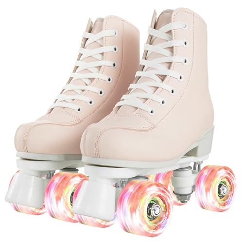 Women's Light Up Roller Skates - Adjustable Double Row Outdoor Derby Shoes Pink 7.5