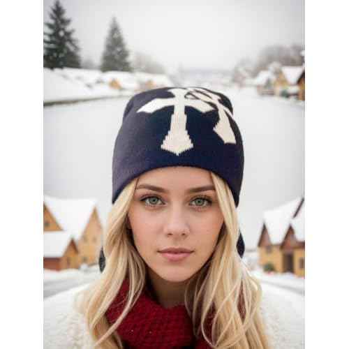 Y2K Knitted Beanies Hat Cross Graphics Men Women Jacquard Hat Punk Solid Color Hat Outdoor Sports Trend Beanie