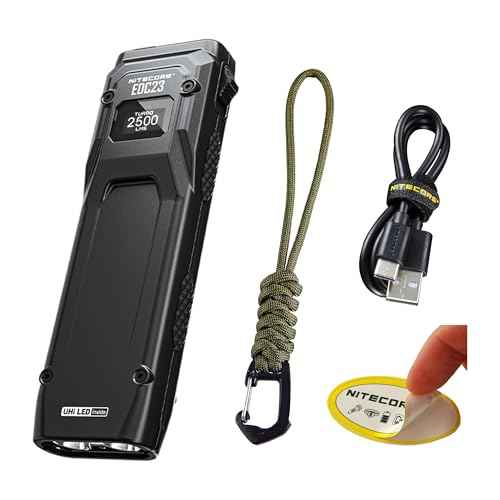 Nitecore EDC23 EDC Flashlight, 2500 Lumen Ultra-Slim Flat Shape USB-C Rechargeable Fast Charging with Digital OLED Display, Mechanical Lock Switch