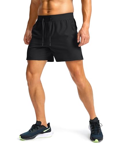 Men's Athletic Running Shorts with Zipper Pockets 9/7/5 Inch Inseam Large Black - Soothfeel