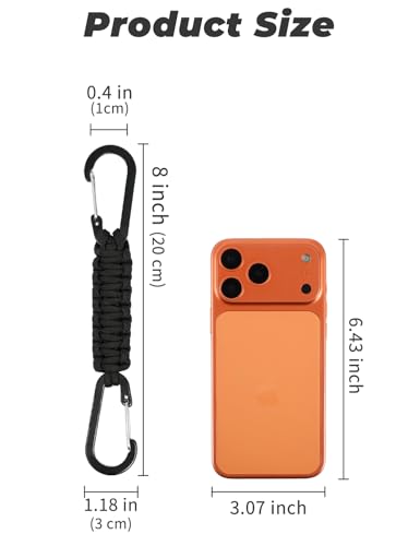 Black Paracord Keychain with Carabiner Clip - Durable Braided Lanyard Set