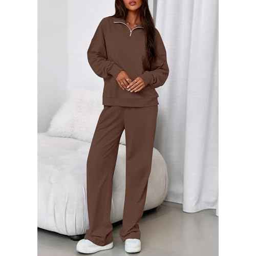 PRETTYGARDEN Womens Casual Two Piece Sets Fall 2025 Outfits Quarter Zip Sweatshirts Straight Leg Pants Sweatsuits Tracksuit