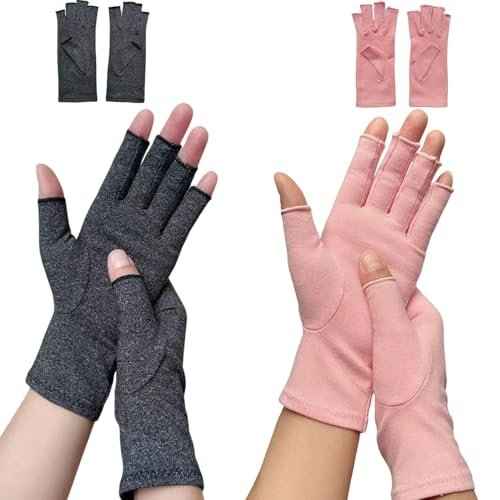 2 Pairs Premium Bamboo Gloves, One Compres Bamboo Arthritis Gloves for Women Men,Fingerless Design, Breathable Fabric,4pcs Size M
