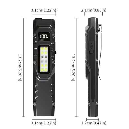 EDC Tactical Flashlight DT007, Compact 7 Mode Pocket LED Flashlight - 1500LM, USB-C Rechargeable Digital Display, IPX5 with Side Light and Clip for Everyday Carry Travel (1, Black)