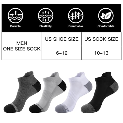 Men's Ankle Cotton Socks 8 Pairs - Breathable Cushioned Athletic Running Socks, Medium-Large, White