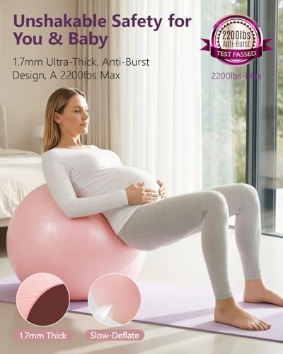 Pregnancy Birthing Ball 1.7mm Extra Thick Anti-Burst Yoga Ball for Labor & Support