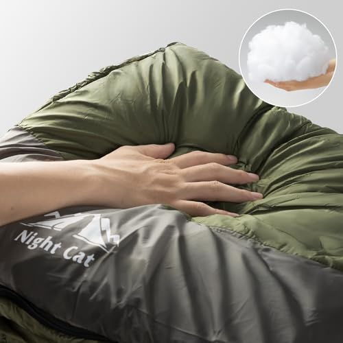 Green Night Cat 3-Season Camping Sleeping Bag for Adults - Lightweight & Portable, Switch to Quilt or Blanket