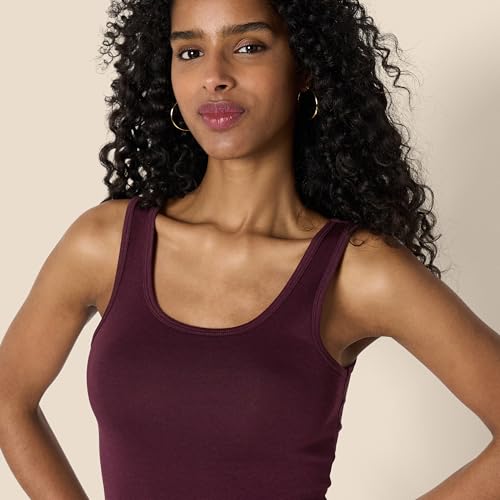 Women's Slim-Fit Cotton Modal Rib Tank Top Pack of 4 - Small Beige Blush Burgundy Terracotta
