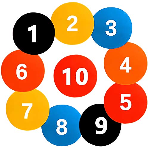 Numbered Poly Spot Markers - 10pc Anti-Slip 9 Inch Floor Dots for Sports & Training - Black