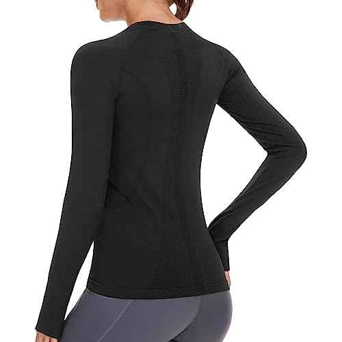 Stelle Womens Seamless Workout Top Yoga Athletic Shirt with Thumb Hole Breathable for Sports Running Slim Fit