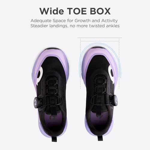 Kids Running Shoes - Black & Violet, 3-Layer Breathable Mesh, Durable Sneakers, High Rebound Cushion, Boys & Girls, 3 Big Kid