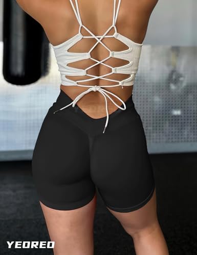 Women’s CoreFlex Workout Scrunch Shorts with V-Back & Booty Lift - Medium Black