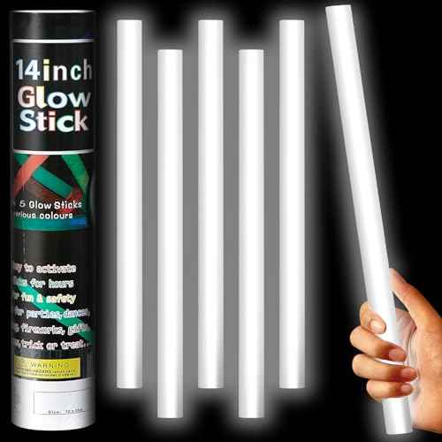 Lewtemi 5 Pcs Large Glow Sticks, 14 Inch Jumbo Light up Sticks Holiday Colorful Sticks Emergency Glow in The Dark Party Supplies for Camping, Halloween, New Year