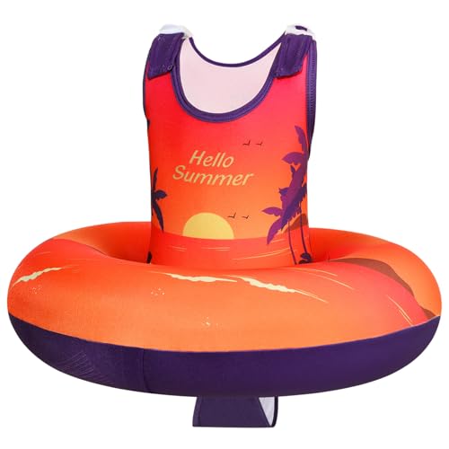 Toddler Swim Vest with Adjustable Straps and Inflatable Inner Tube - Sunset Orange, 3-6 Years