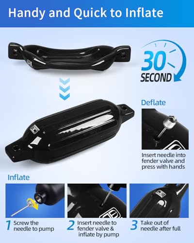 Inflatable Boat Fenders 4 Pack Black 4.6 x 16 Inches with Ropes & Pump