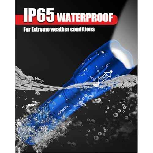 Victoper LED Flashlight 2 Pack Blue, Bright High Lumens Tactical Flashlights High Lumens with 5 Modes, Waterproof Zoomable Flash Light for Outdoor, Gifts for Father's Day Camping Essentials Gear