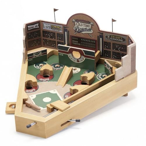 Old Time Baseball Pinball Game - Wooden Tabletop Arcade for Kids & Adults