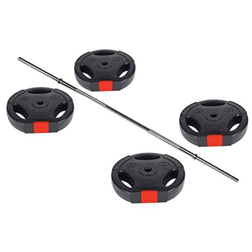 Fitvids Vinyl Standard 1-Inch Plate Weight Plate for Strength Training and Weightlifting, 80-Pound Set with Barbell